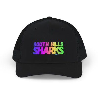 Adult Unisex South Hills Sharks Neon Rainbow Graphic Richardson 112 Snapback Trucker Hat