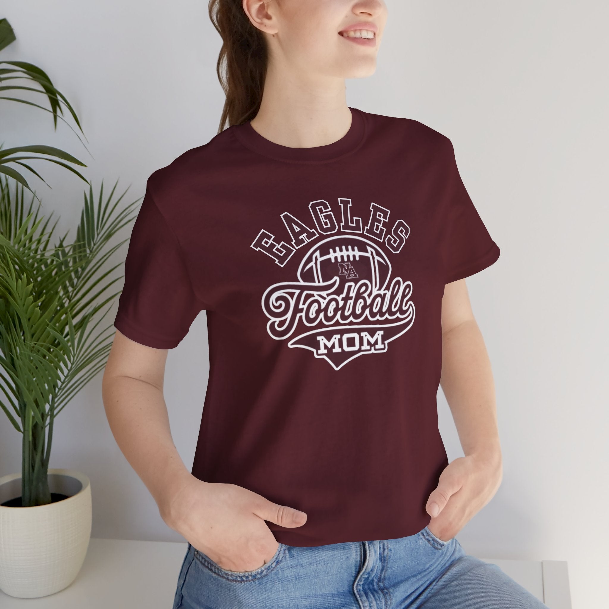 Adult Unisex Eagles Spirit Script Football Mom Graphic Short Sleeve Soft Tee