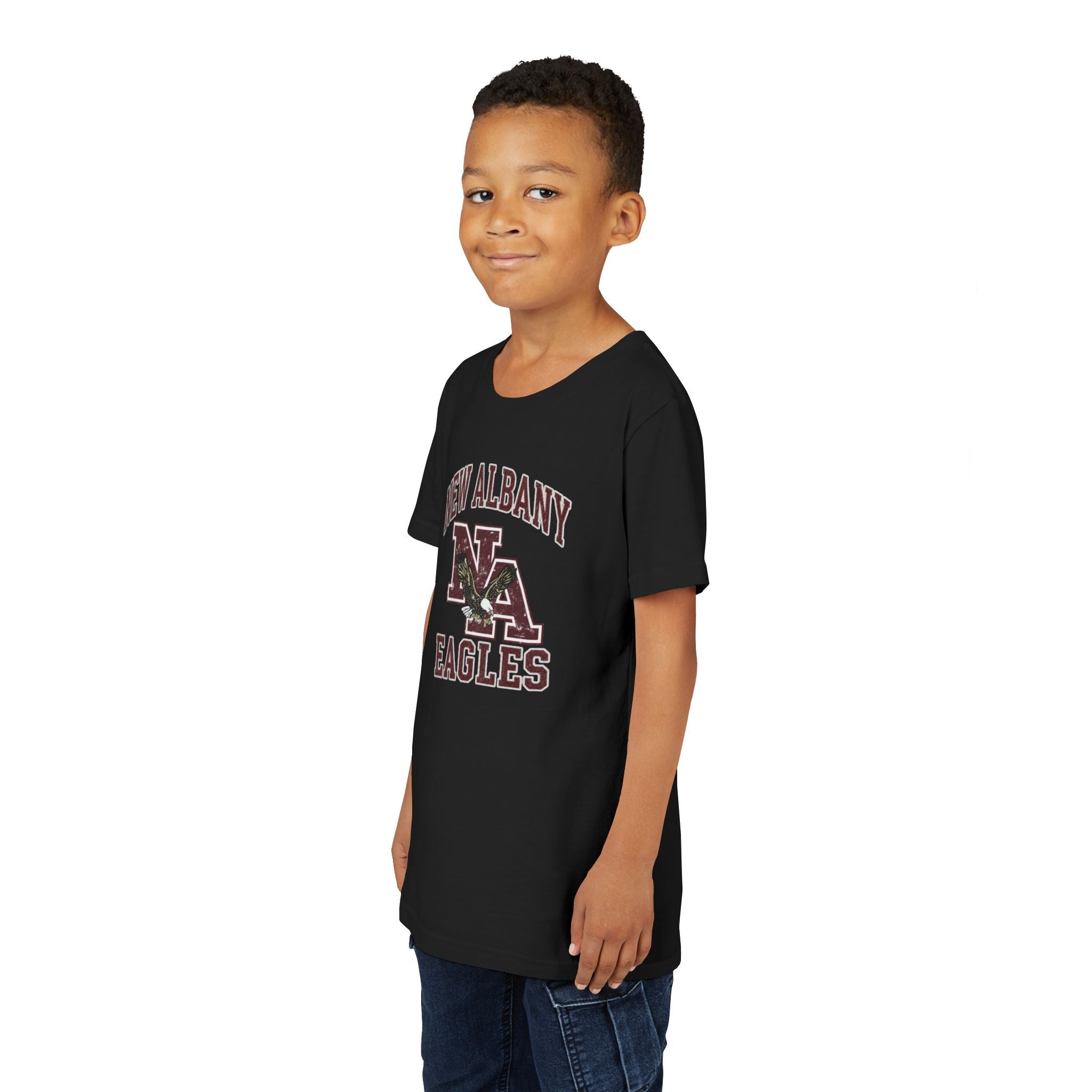 Youth New Albany Vintage Vibes Football Logo Graphic Short Sleeve Bella + Canvas Soft Tee