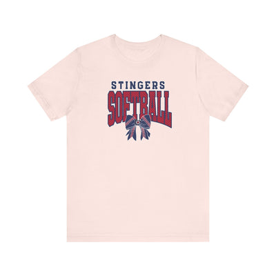 Adult Unisex Stingers Softball Stitched Bow Graphic Short Sleeve Bella + Canvas Soft Tee