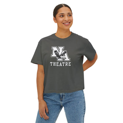 Women's White/Black Classic NA Theatre Logo Graphic Boxy Crop Short Sleeve Tee