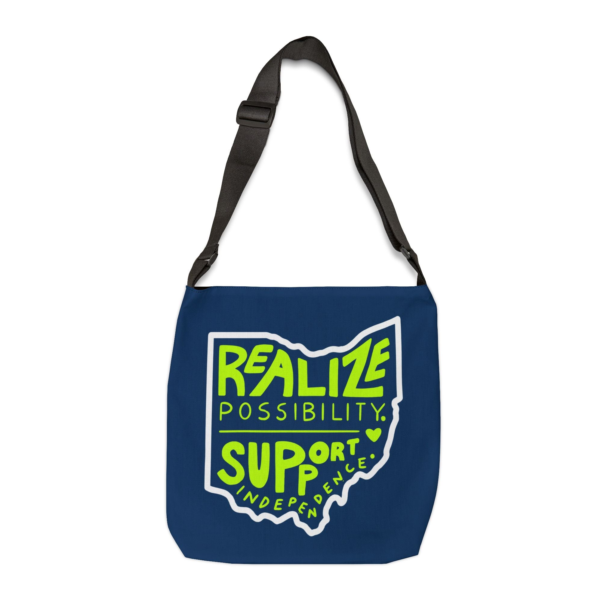 "Realize Possibility Support Independence" Bridgeway Graphic Adjustable Tote Bag