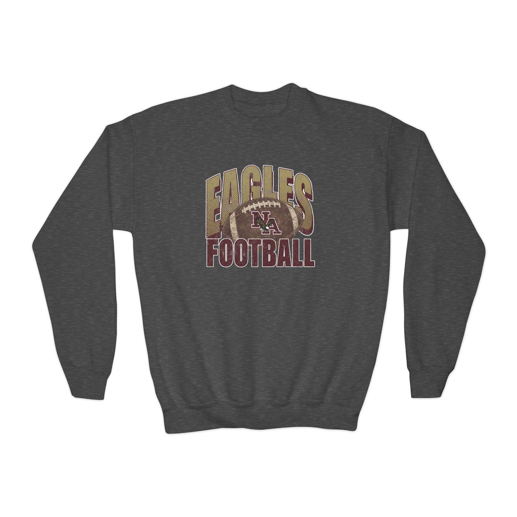 Youth New Albany First-Down Distressed Football Graphic Gildan Heavy Blend Sweatshirt
