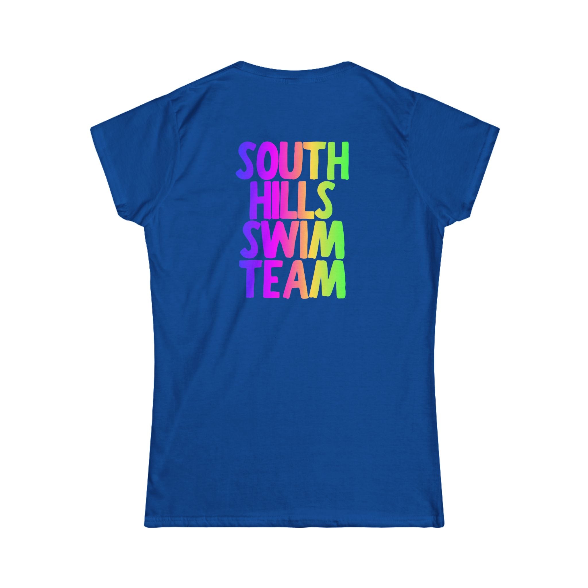 Women's South Hills Swim Team Neon Rainbow Graphic Short Sleeve Gildan Softstyle Tee