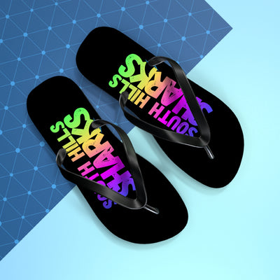South Hills Sharks Neon Rainbow Graphic Print Flip Flops