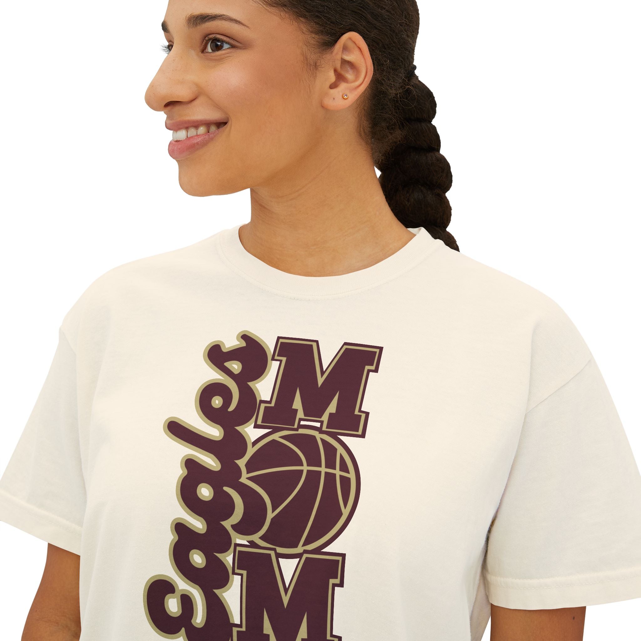 Women's Script Eagles Basketball Mom Boxy Crop Short Sleeve Graphic Tee