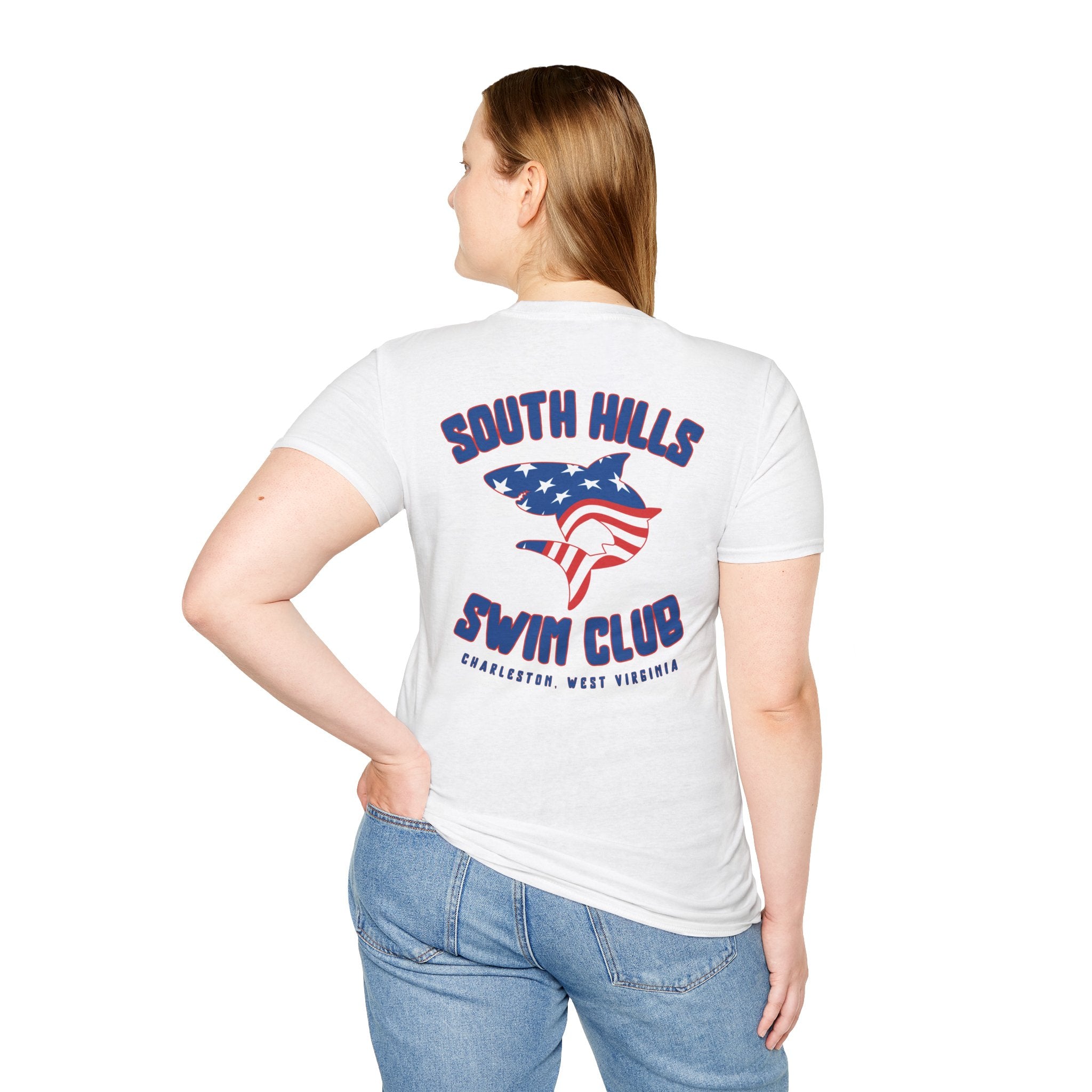 Adult Unisex South Hills Swim Club Patriotic Graphic Short Sleeve Gildan Softstyle Tee