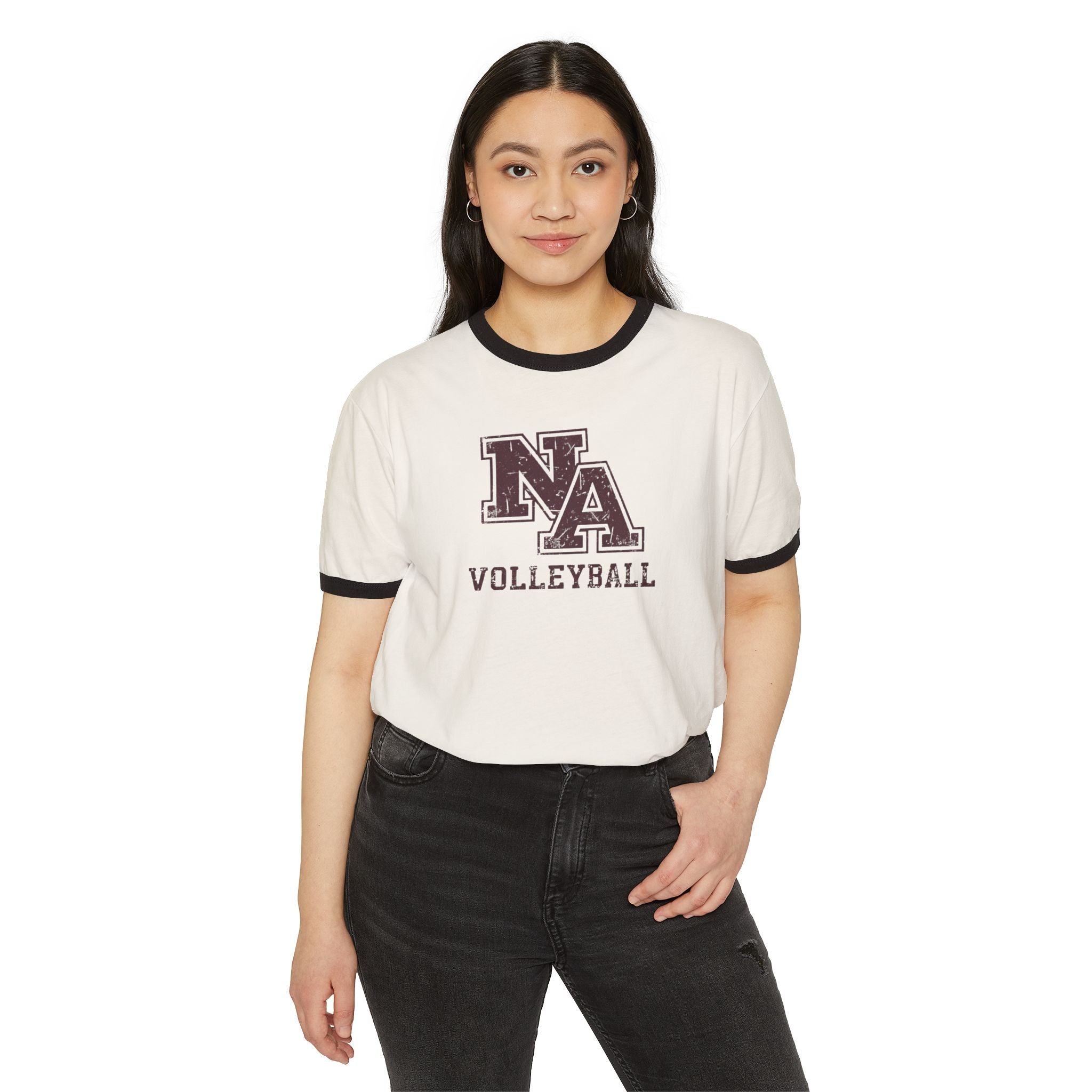 Adult Unisex New Albany Volleyball Vintage Vibe Logo Graphic Short Sleeve Ringer Tee