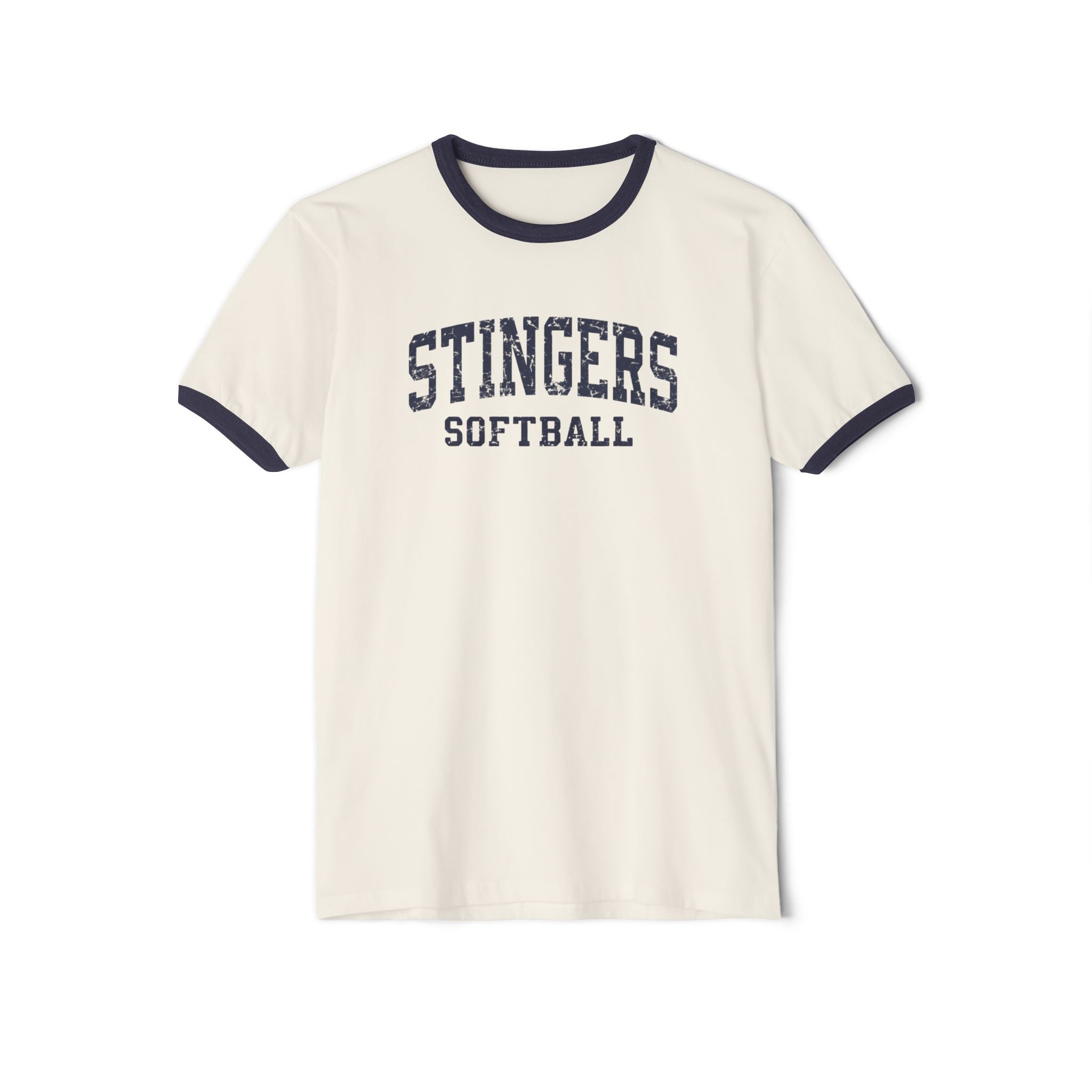 Adult Unisex Stingers Softball Vintage Distressed Graphic Short Sleeve Ringer Tee