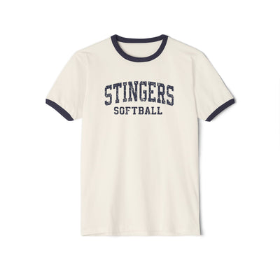 Adult Unisex Stingers Softball Vintage Distressed Graphic Short Sleeve Ringer Tee