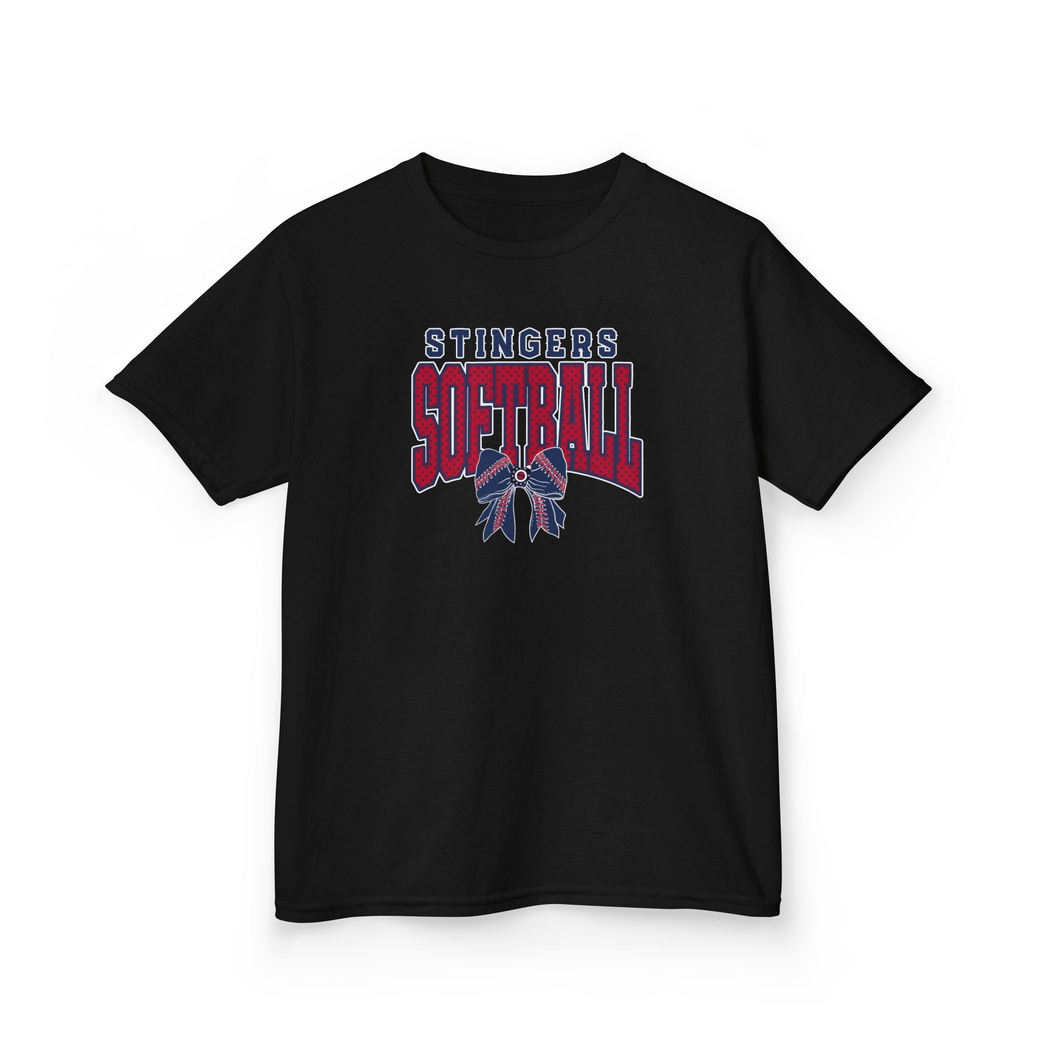 Youth Stingers Softball Stitched Bow Graphic Short Sleeve Gildan Heavy Tee