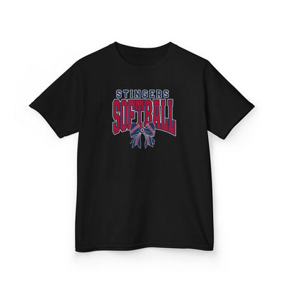 Youth Stingers Softball Stitched Bow Graphic Short Sleeve Gildan Heavy Tee