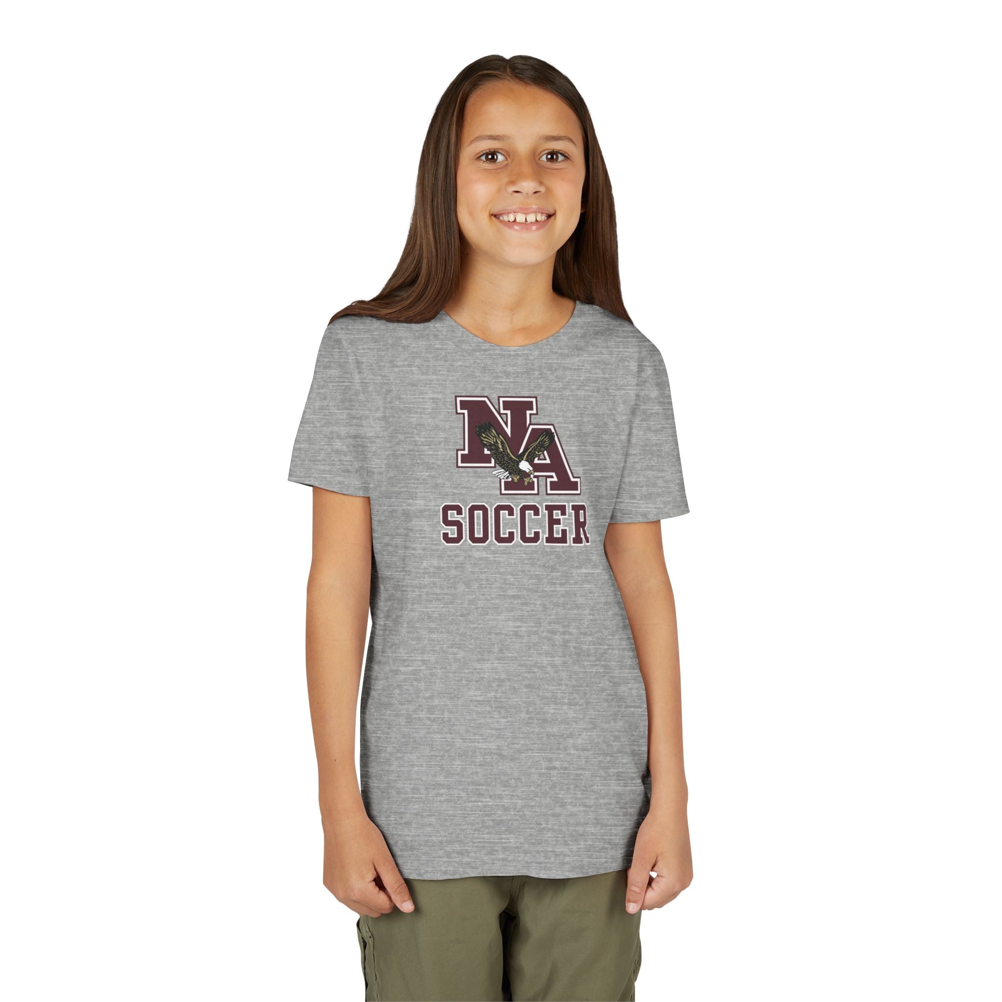 Youth New Albany Classic Maroon Soccer Logo Graphic Short Sleeve Bella + Canvas Soft Tee