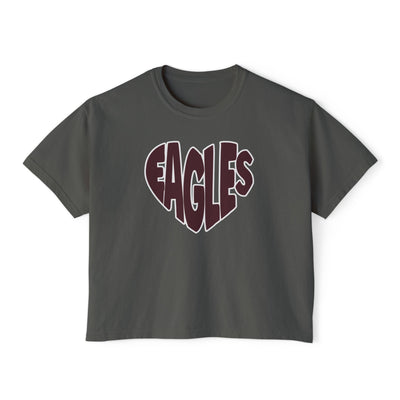 Women's Eagles Bubble Heart Graphic Short Sleeve Boxy Crop Tee