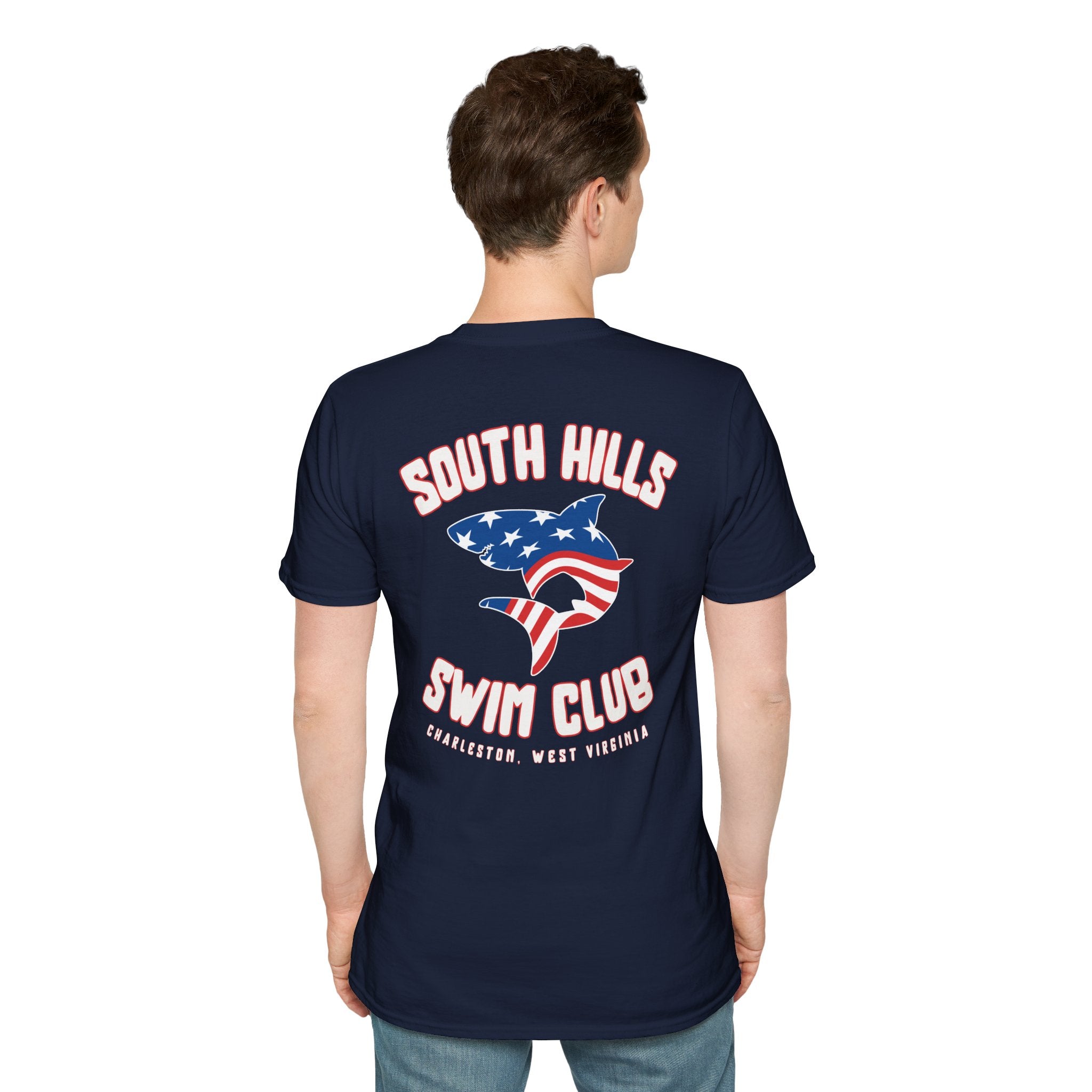Adult Unisex South Hills Swim Club Patriotic Graphic Short Sleeve Gildan Softstyle Tee