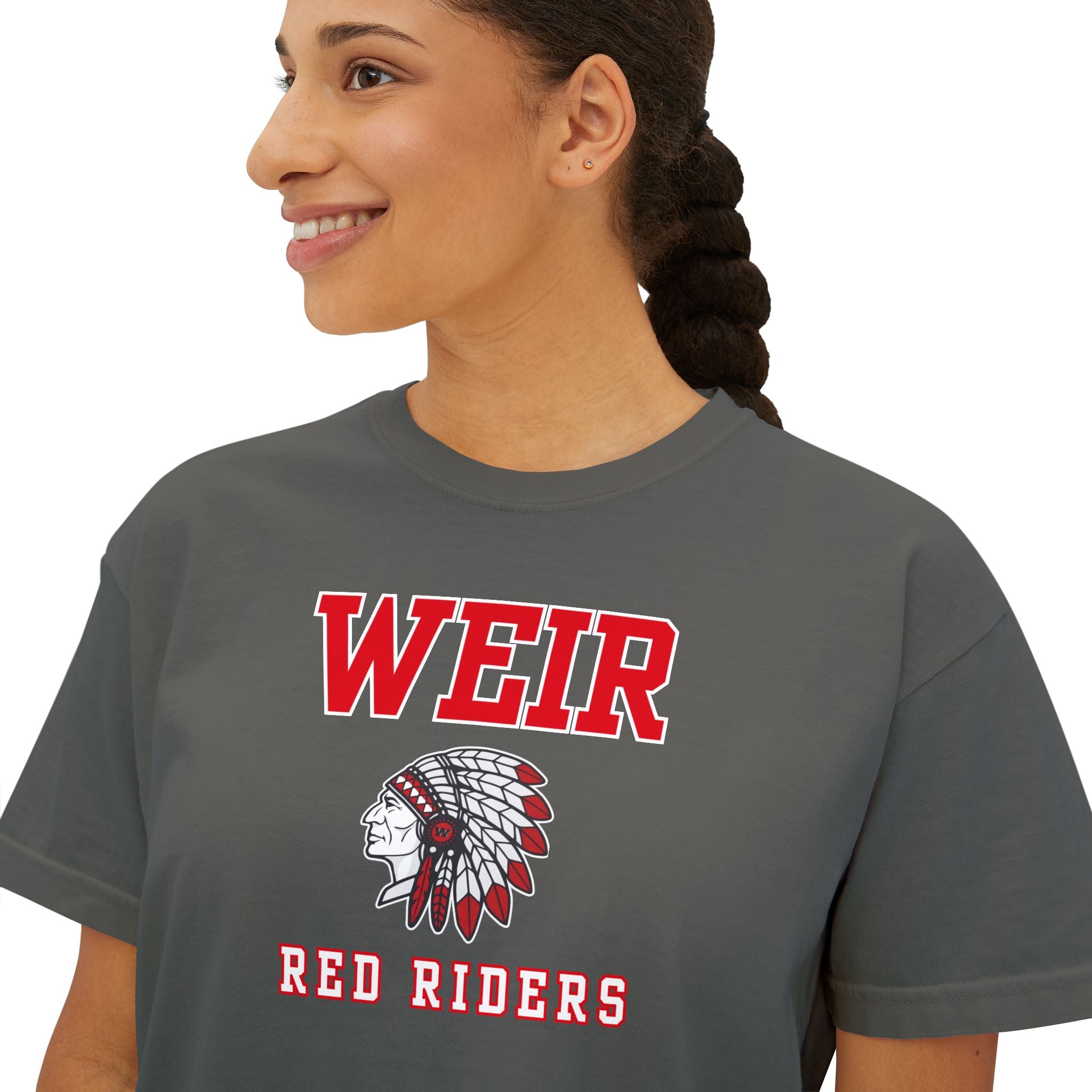 Women's Weir Red Riders Classic Mascot Graphic Boxy Crop Short Sleeve Tee