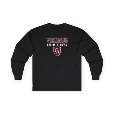 Adult Unisex Columbus Academy Vikings Swim & Dive Graphic Gildan Long Sleeve Tee