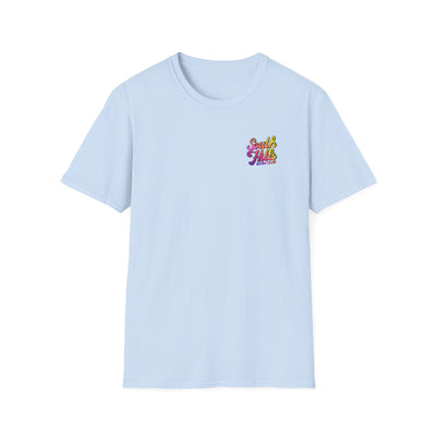 Adult Unisex South Hills Swim Club Sunset Script Graphic Short Sleeve Gildan Softstyle Tee