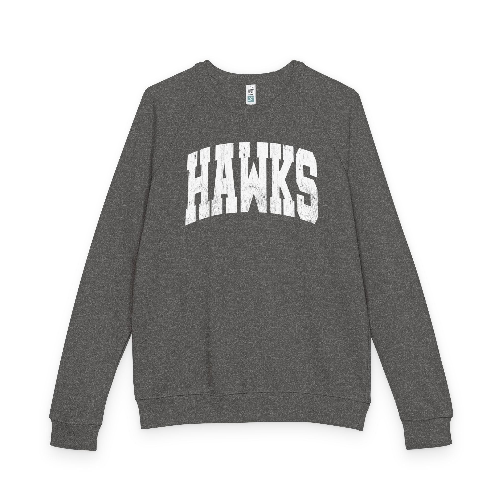 Adult Unisex Westerville Central Distressed Oversized Hawks Graphic French Terry Raglan Crewneck