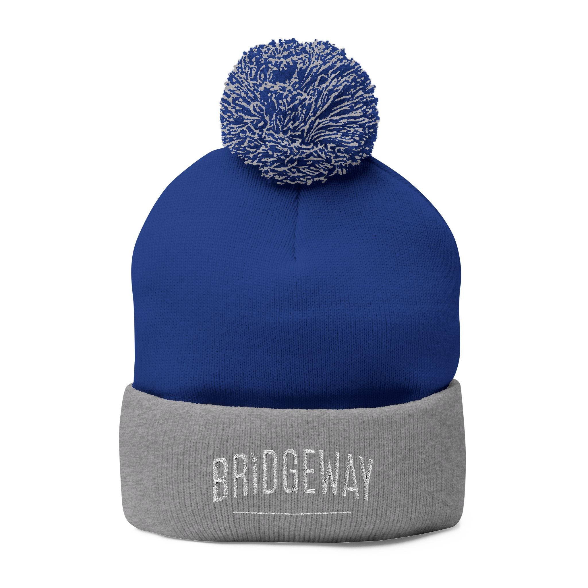 Bridgeway Pom Pom Knit Hat with Embroidered White Logo