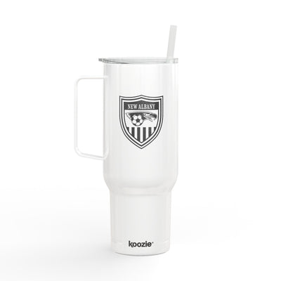 New Albany Youth Soccer League Crest Engraved Koozie Brand Insulated Tumbler with Lid