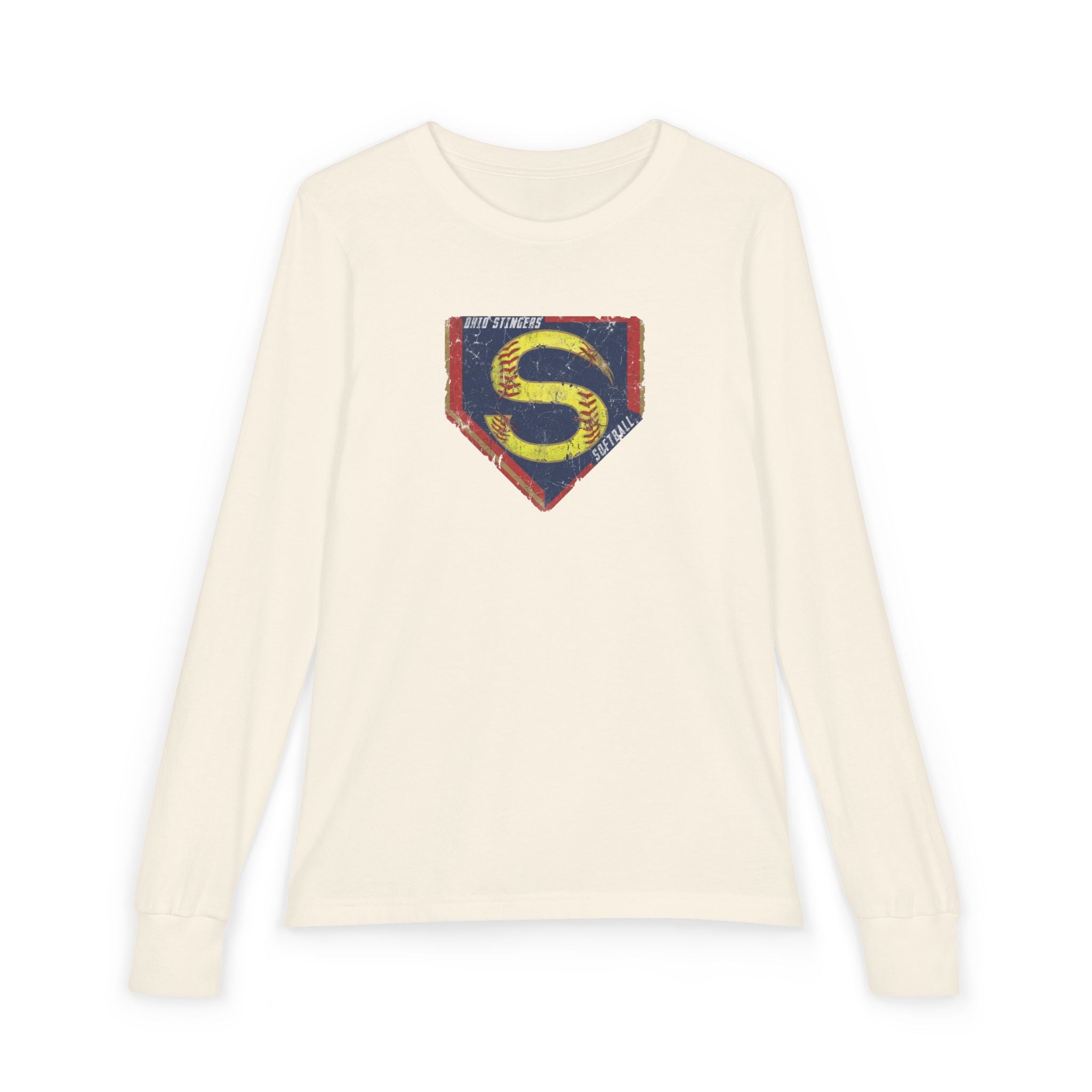Youth Stingers Softball Distressed Logo Graphic Bella + Canvas Long Sleeve Soft Tee