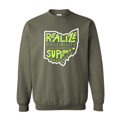 Adult Unisex "Realize Possibilities Support Independence" Bridgeway Graphic Crewneck Sweatshirt