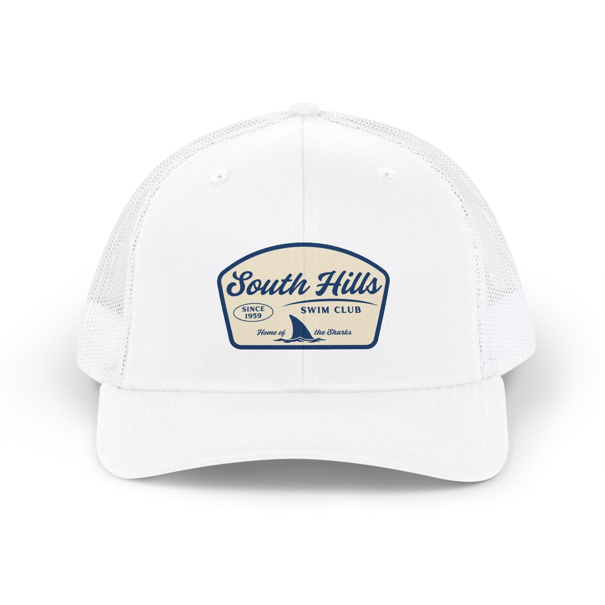 Adult Unisex South Hills Swim Club Home of the Sharks Graphic Richardson 112 Snapback Trucker Hat