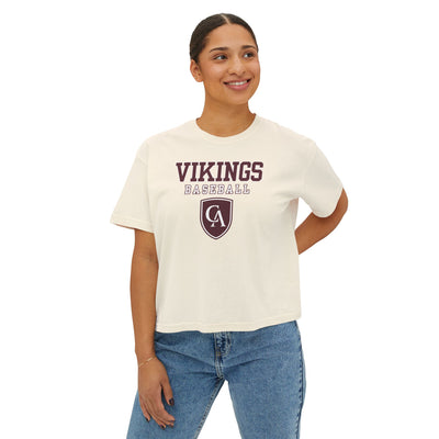 Women's Columbus Academy Vikings Baseball Graphic Boxy Crop Short Sleeve Tee