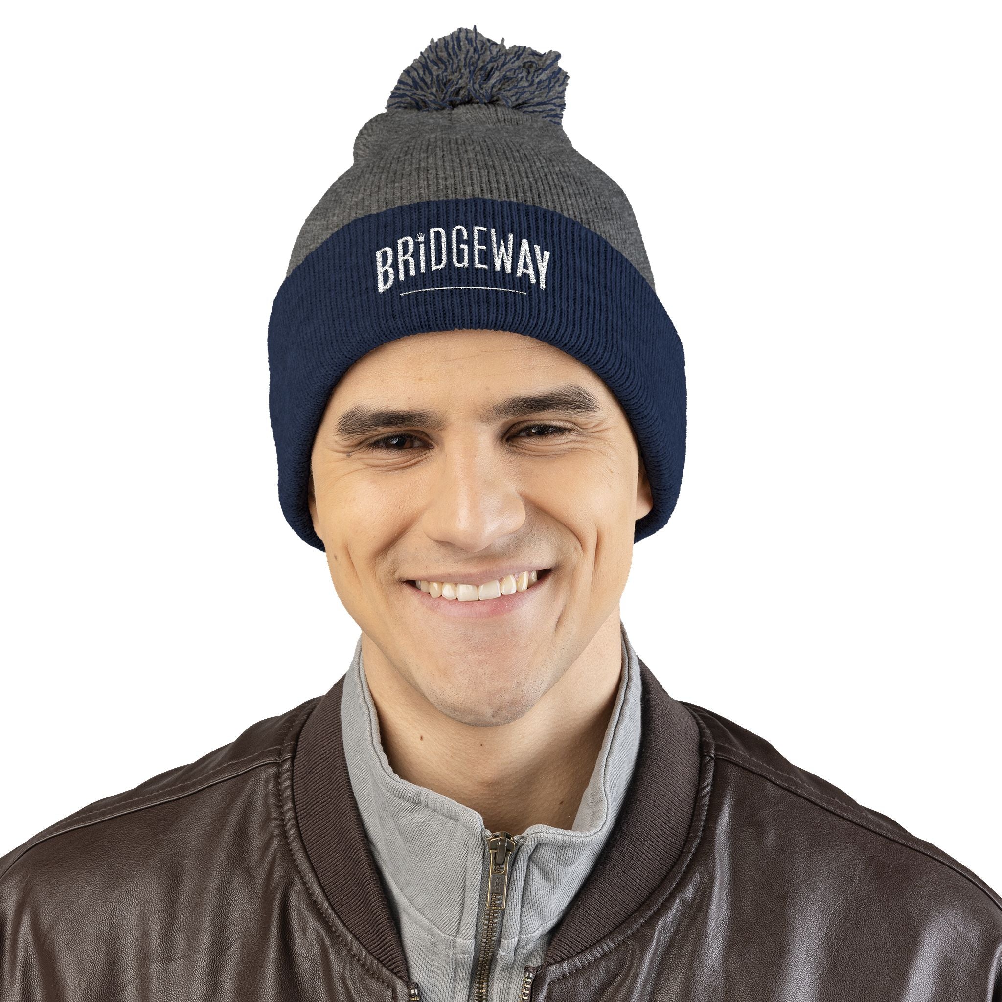 Bridgeway Pom Pom Knit Hat with Embroidered White Logo