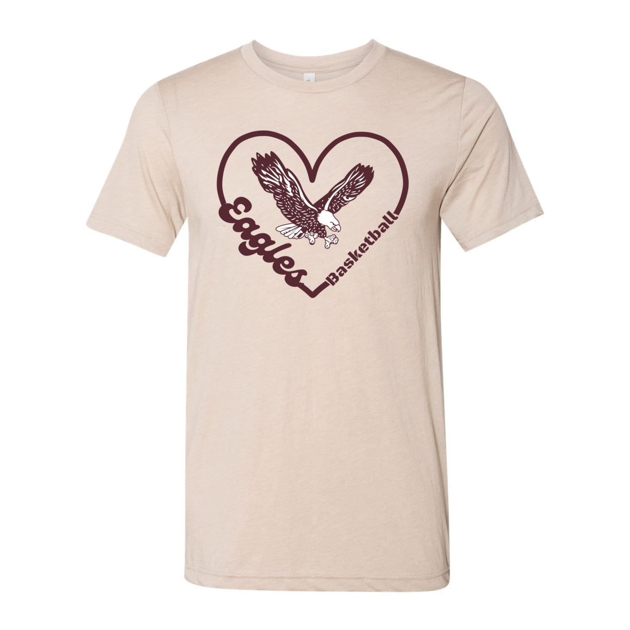 Adult Unisex Super Soft Eagles Basketball Heart Short Sleeve Graphic Tee