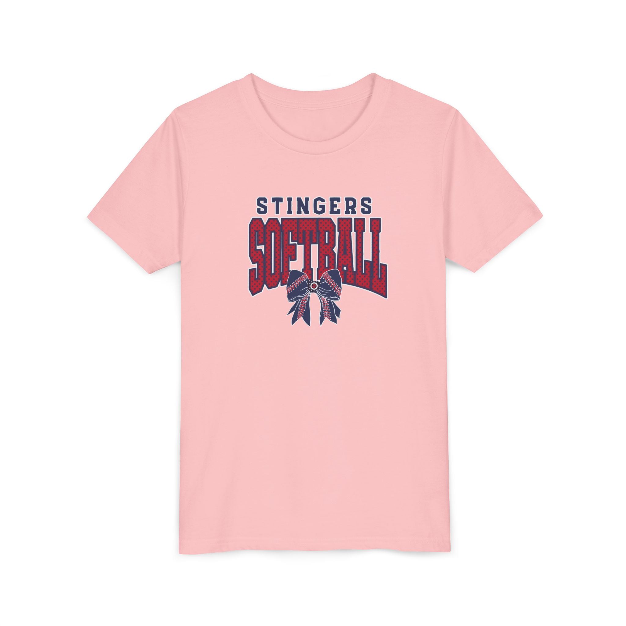Youth Stingers Softball Stitched Bow Graphic Short Sleeve Bella + Canvas Soft Tee