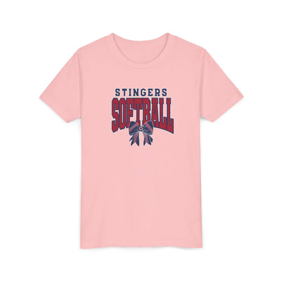 Youth Stingers Softball Stitched Bow Graphic Short Sleeve Bella + Canvas Soft Tee