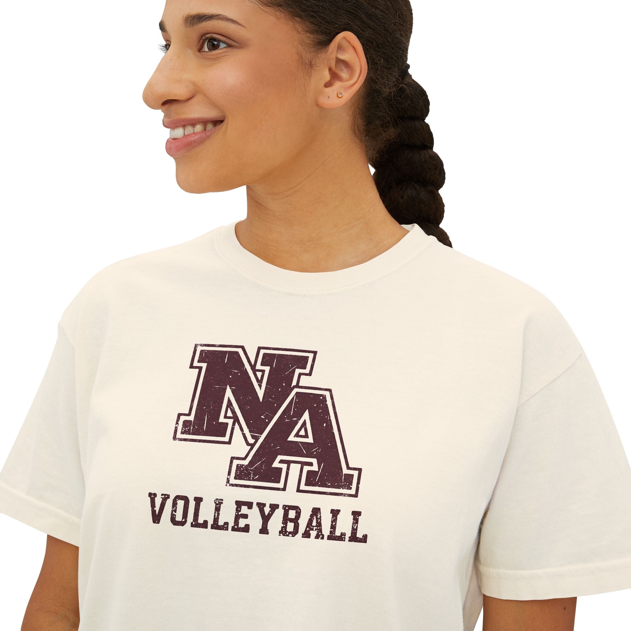 Women's New Albany Volleyball Vintage Vibe Logo Graphic Boxy Crop Short Sleeve Tee