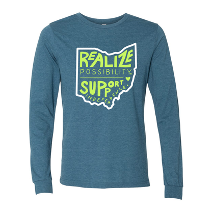 Adult Unisex "Realize Possibilities Support Independence" Bridgeway Graphic Long Sleeve