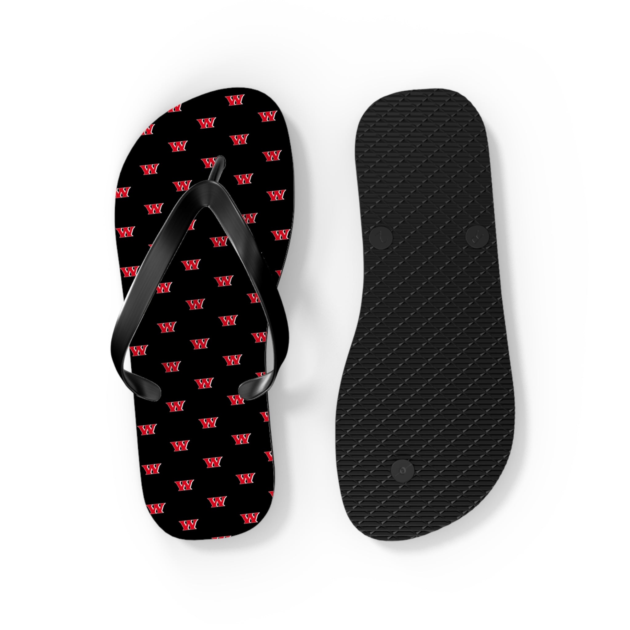 Weir Allover Red W Logo Print Flip Flops