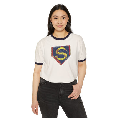 Adult Unisex Stingers Softball Distressed Logo Graphic Short Sleeve Ringer Tee
