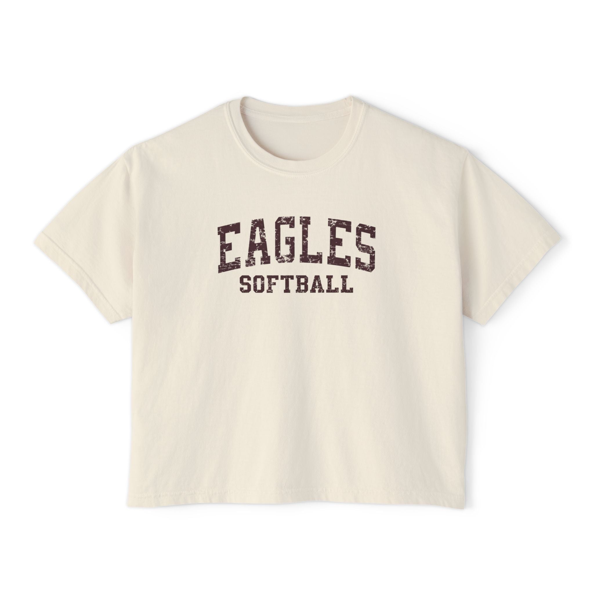 Women's New Albany Eagles Softball Vintage Distressed Graphic Boxy Crop Short Sleeve Tee