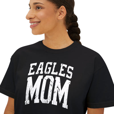 Women's Distressed Eagles Mom Graphic Boxy Crop Short Sleeve Tee