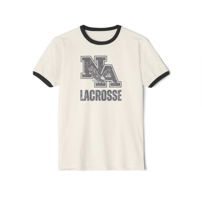 Adult Unisex Vintage Distressed Classic Logo Lacrosse Graphic Short Sleeve Ringer Tee