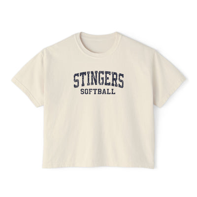 Women's Stingers Softball Vintage Distressed Graphic Boxy Crop Short Sleeve Tee