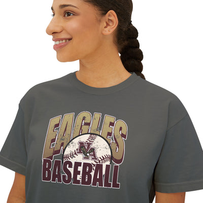 Women's New Albany Eagles Baseball Vintage Distressed Graphic Boxy Crop Short Sleeve Tee