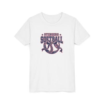 Youth Stingers Softball Spirit Bow Graphic Short Sleeve Bella + Canvas Soft Tee