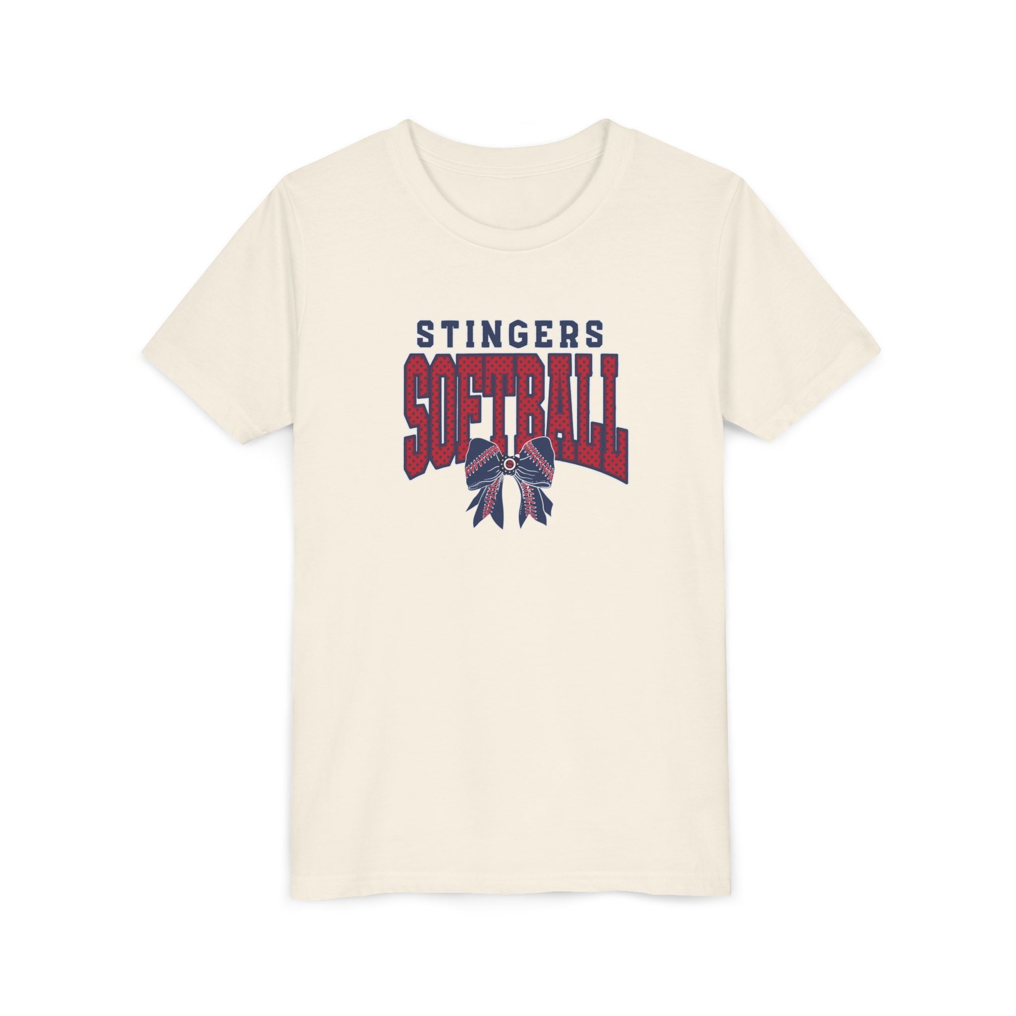 Youth Stingers Softball Stitched Bow Graphic Short Sleeve Bella + Canvas Soft Tee