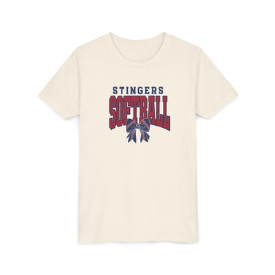 Youth Stingers Softball Stitched Bow Graphic Short Sleeve Bella + Canvas Soft Tee