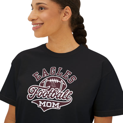 Women's Eagles Spirit Script Football Mom Graphic Boxy Crop Short Sleeve Tee