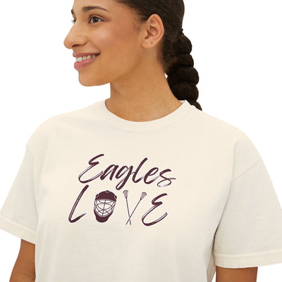 Women's Eagles Lacrosse Love Graphic Boxy Crop Short Sleeve Tee