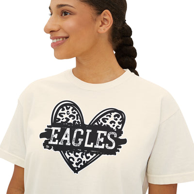 Women's Eagles Animal Print Heart Graphic Short Sleeve Boxy Crop Tee