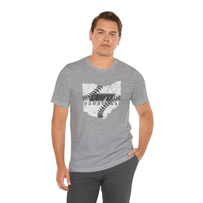 Adult Unisex OWU Baseball Stitches Distressed Ohio Graphic Short Sleeve Soft Tee