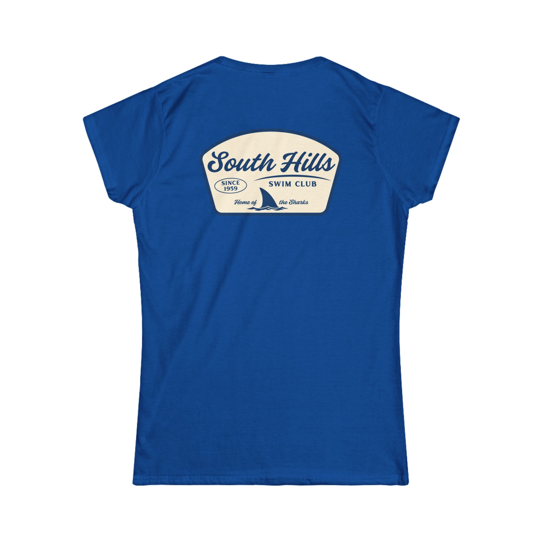 Women's South Hiils Swim Club Home of the Sharks Graphic Short Sleeve Gildan Softstyle Tee